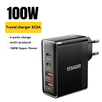 Essager ES-CD37 100W hurtigoplader - EU stik - Sort