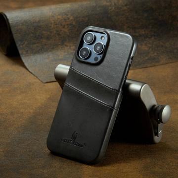 Fierre Shann iPhone 14 Pro Dækket Cover med Kortholder - Grå