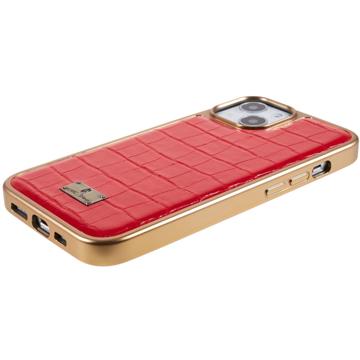 Fierre Shann Galvaniseret iPhone 14 Belagt Cover - Krokodille - Rød