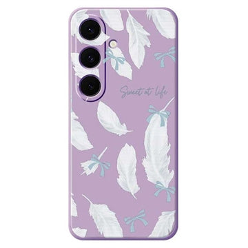 Samsung Galaxy S25 FE TPU-cover med fjermønster - Lilla