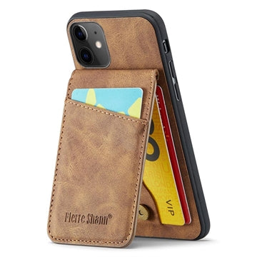 iPhone 11 Fierre Shann Dækket Hybrid Cover med Kortholder og Stand - Brun
