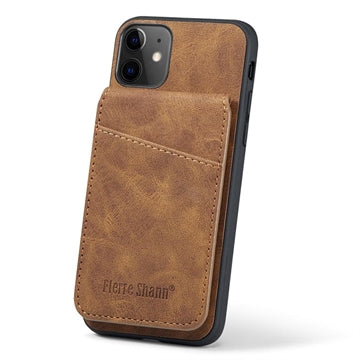 iPhone 11 Fierre Shann Dækket Hybrid Cover med Kortholder og Stand - Brun