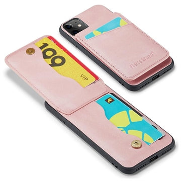 iPhone 11 Fierre Shann Dækket Hybrid Cover med Kortholder og Stand - Pink