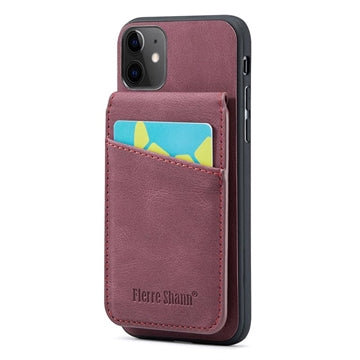 iPhone 11 Fierre Shann Dækket Hybrid Cover med Kortholder og Stand - Rød