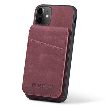 iPhone 11 Fierre Shann Dækket Hybrid Cover med Kortholder og Stand - Rød