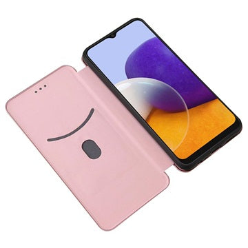 Samsung Galaxy A22 5G, Galaxy F42 5G Flip Cover - Karbonfiber - Rødguld