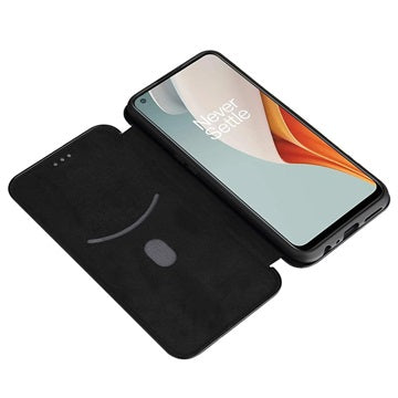 OnePlus Nord N100 Flip Cover - Karbonfiber - Sort