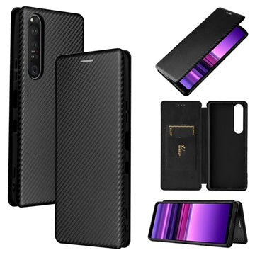 Sony Xperia 1 III Flip Cover - Karbonfiber - Sort