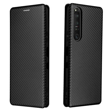 Sony Xperia 1 III Flip Cover - Karbonfiber - Sort