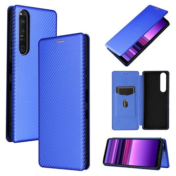 Sony Xperia 1 III Flip Cover - Karbonfiber - Blå