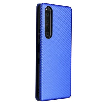 Sony Xperia 1 III Flip Cover - Karbonfiber - Blå