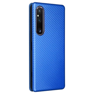 Sony Xperia 1 V Flip Cover - Karbonfiber - Blå