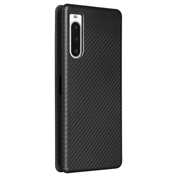 Sony Xperia 10 V Flip Cover - Karbonfiber - Sort