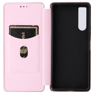 Sony Xperia 10 V Flip Cover - Karbonfiber - Rødguld