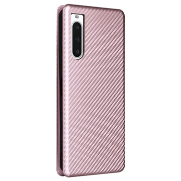 Sony Xperia 10 V Flip Cover - Karbonfiber - Rødguld