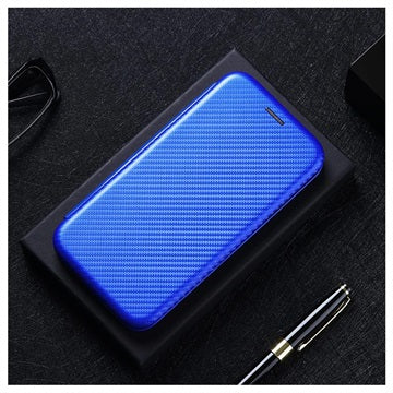 iPhone 13 Mini Flip Cover - Karbonfiber - Blå