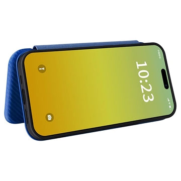 iPhone 15 Flip Cover - Karbonfiber - Blå