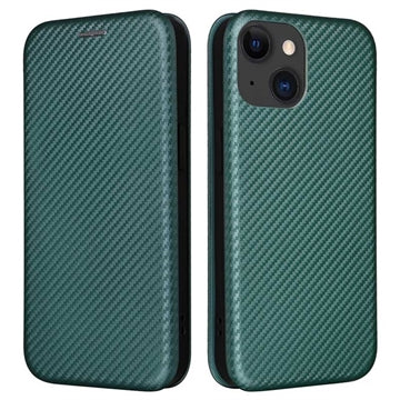 iPhone 15 Flip Cover - Karbonfiber - Grøn