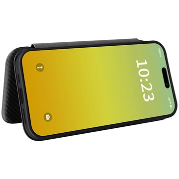 iPhone 15 Plus Flip Cover - Karbonfiber - Sort