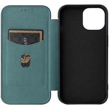 iPhone 15 Plus Flip Cover - Karbonfiber - Grøn