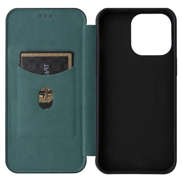 iPhone 15 Pro Max Flip Cover - Karbonfiber - Grøn