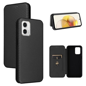 Motorola Moto G73 Flip Cover med Kortholder - Karbonfiber - Sort