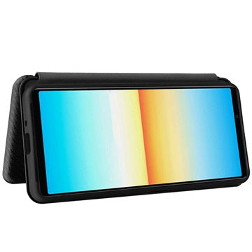 Sony Xperia 10 IV Flip Cover med Kortholder - Karbonfiber - Sort