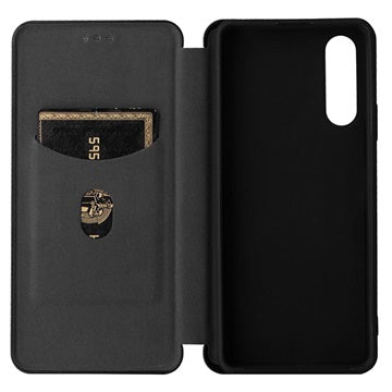 Sony Xperia 10 IV Flip Cover med Kortholder - Karbonfiber - Sort