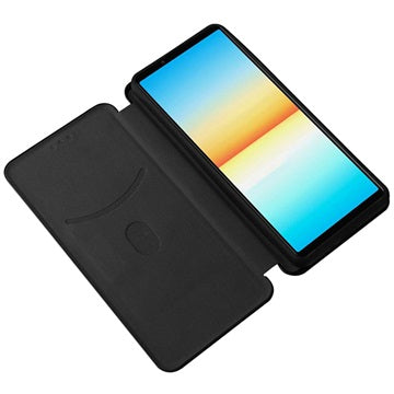 Sony Xperia 10 IV Flip Cover med Kortholder - Karbonfiber - Sort