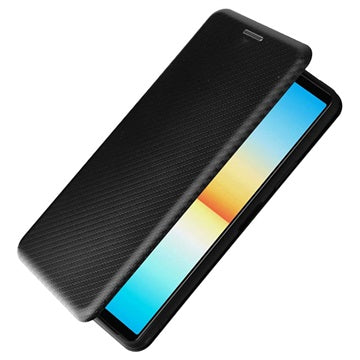 Sony Xperia 10 IV Flip Cover med Kortholder - Karbonfiber - Sort