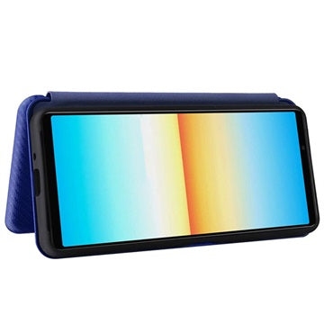 Sony Xperia 10 IV Flip Cover med Kortholder - Karbonfiber - Blå