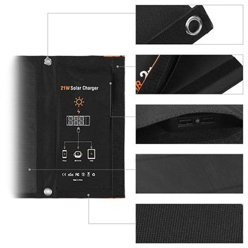 Foldbar Solcelleoplader med to USB-porte - 21W
