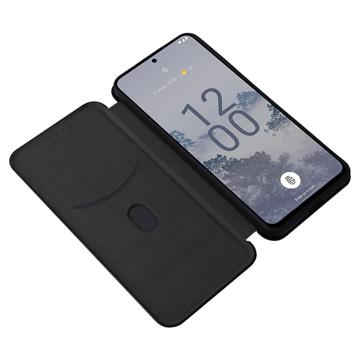 Nokia X30 Flip Cover med Kortholder - Karbonfiber - Sort