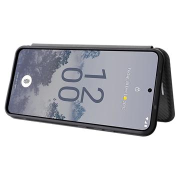 Nokia X30 Flip Cover med Kortholder - Karbonfiber - Sort