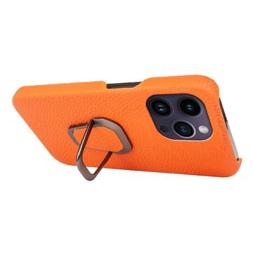 iPhone 14 Pro Max Læder Belagt Cover med Ring Holder - Gul