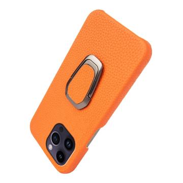 iPhone 14 Pro Max Læder Belagt Cover med Ring Holder - Gul