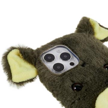 Fluffy Plush iPhone 14 Pro Hybrid Cover - Grøn Gris