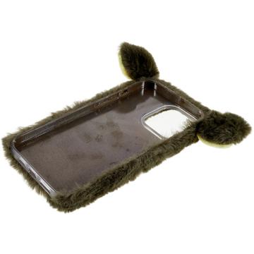 Fluffy Plush iPhone 14 Pro Hybrid Cover - Grøn Gris