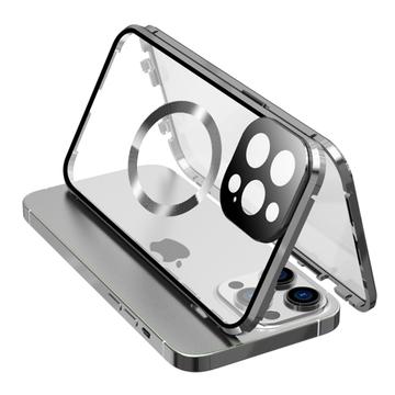 iPhone 15 Pro Max - cover i dobbeltsidet HD-hærdet glas, kompatibelt med MagSafe - sølv