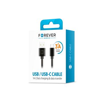 Forever USB-A til USB-C-kabel - 1m, 3A - sort