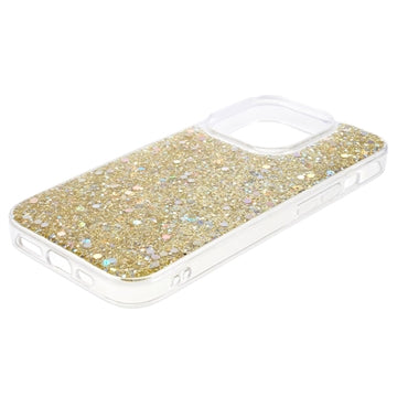 iPhone 15 Pro Glitter Flakes TPU Cover - Guld