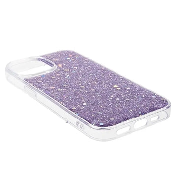 iPhone 15 Glitter Flakes TPU Cover - Lilla