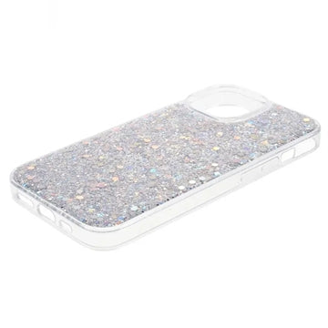 iPhone 15 Glitter Flakes TPU Cover - Sølv