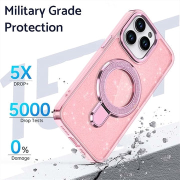 iPhone 17 Glitter Hybrid Cover med Kickstand - MagSafe-kompatibel - Pink