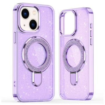 iPhone 15 Glitter Hybrid cover med kickstand - MagSafe-kompatibel - Lilla