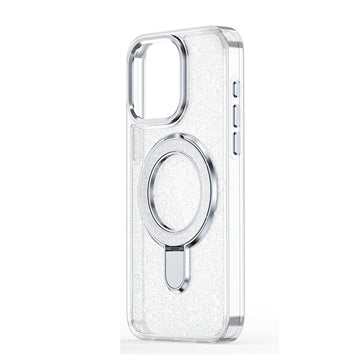 iPhone 15 Glitter Hybrid cover med kickstand - MagSafe-kompatibel - Gennemsigtig