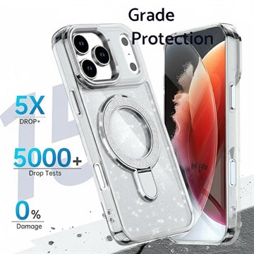 iPhone 17 Pro Max Glitter Hybrid cover med kickstand - MagSafe-kompatibel - Gennemsigtig