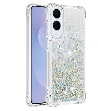 Samsung Galaxy S25 Edge Glitter Quicksand TPU Cover - Sølv hjerter