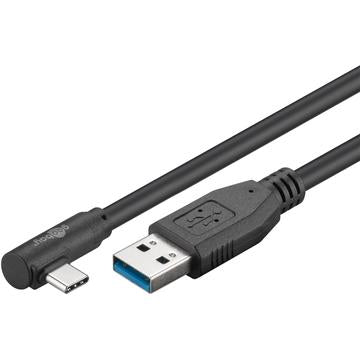 Goobay USB-C-kabel med vinkel 3m - USB-C/USB-A - Sort