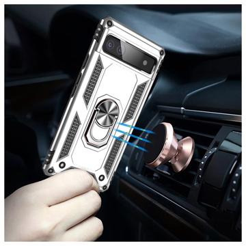 Google Pixel 6a Hybrid Cover med Metal Stativ - Sølv